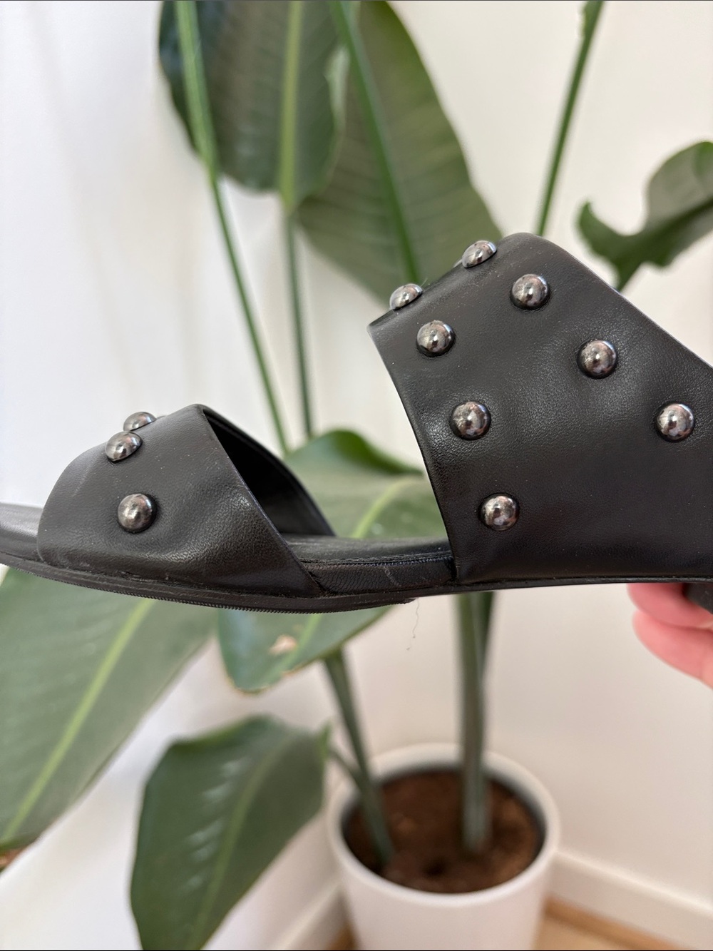 Lafayette 148 New York Black Double-Strap Studded Mules - Picture 4 of 6